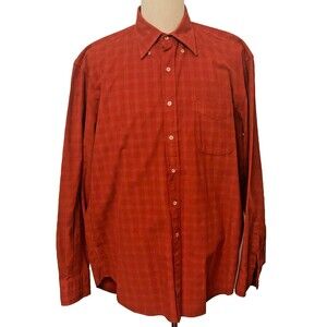 ISLAND Men's XL Corduroy Shirt Italy Made Red Plaid Cotton Western HIGH END 5608